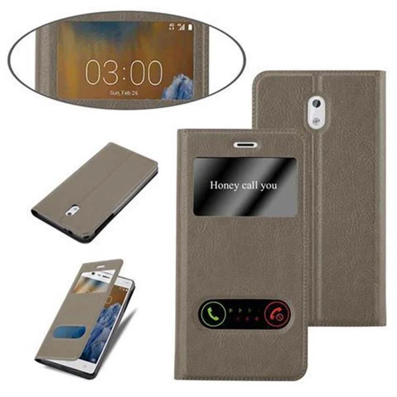 Cadorabo Hülle kompatibel mit Nokia 3 2017 Schutzhülle mit Magnetverschluss, Standfunktion und 2 Sichtfenstern