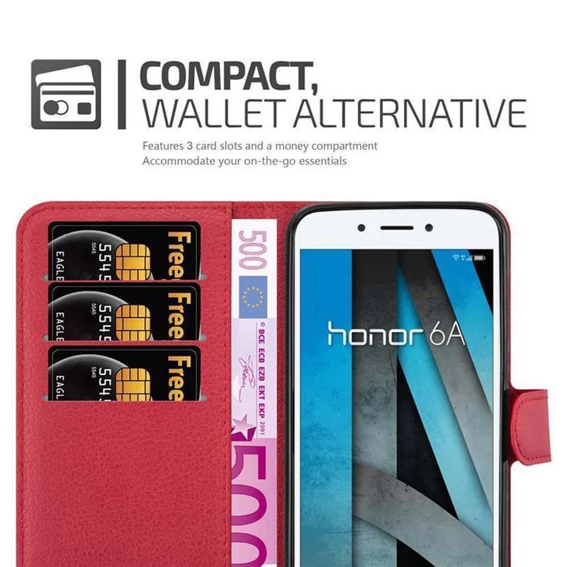 Cadorabo Hülle kompatibel mit Honor 6A Schutzhülle mit Magnetverschluss, Standfunktion und Kartenfach