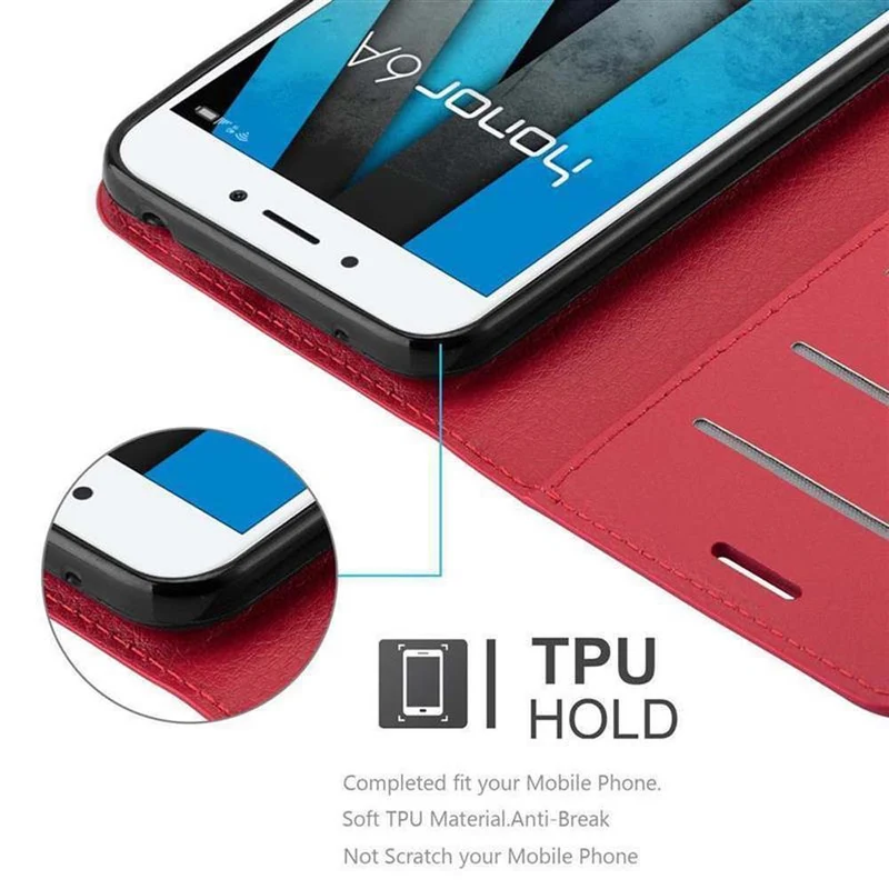 Cadorabo Hülle kompatibel mit Honor 6A Schutzhülle mit Magnetverschluss, Standfunktion und Kartenfach