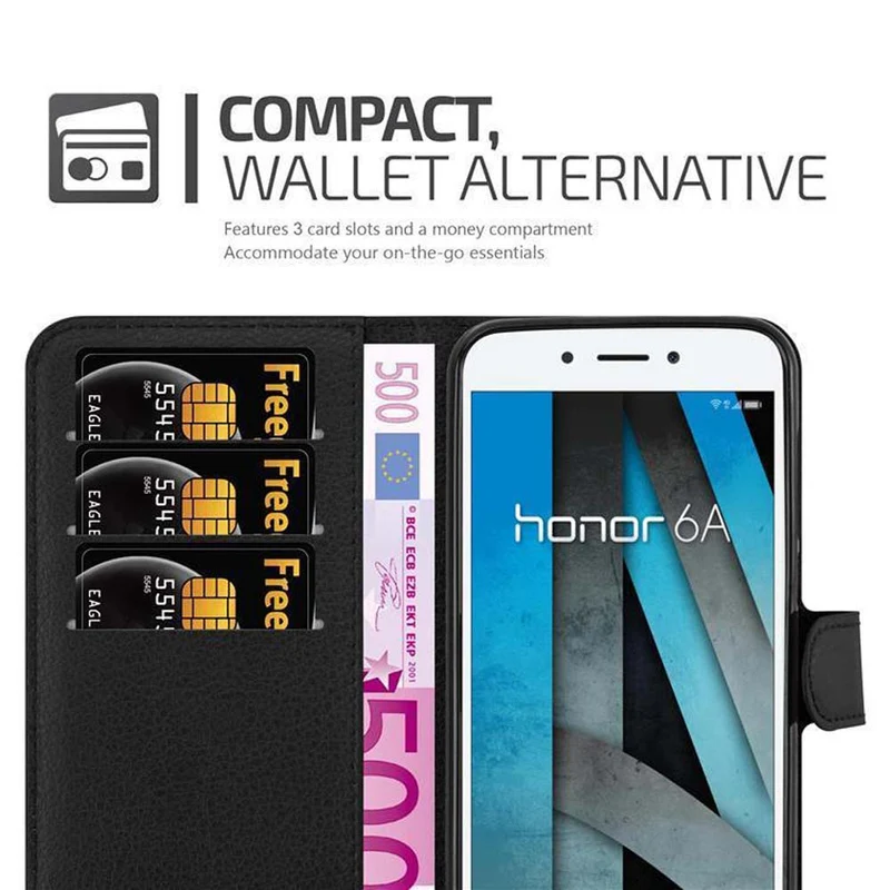 Cadorabo Hülle kompatibel mit Honor 6A Schutzhülle mit Magnetverschluss, Standfunktion und Kartenfach