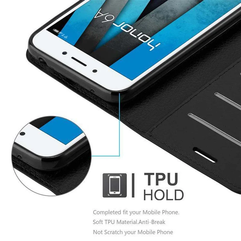 Cadorabo Hülle kompatibel mit Honor 6A Schutzhülle mit Magnetverschluss, Standfunktion und Kartenfach
