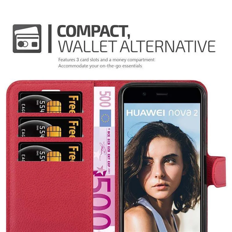 Cadorabo Hülle kompatibel mit Huawei NOVA 2 Schutzhülle mit Magnetverschluss, Standfunktion und Kartenfach