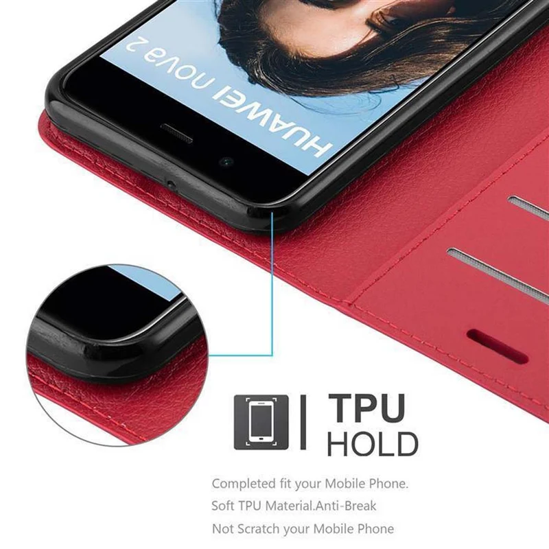 Cadorabo Hülle kompatibel mit Huawei NOVA 2 Schutzhülle mit Magnetverschluss, Standfunktion und Kartenfach