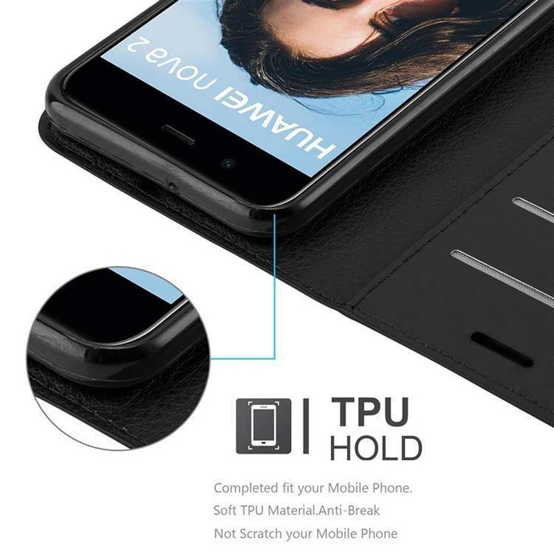 Cadorabo Hülle kompatibel mit Huawei NOVA 2 Schutzhülle mit Magnetverschluss, Standfunktion und Kartenfach