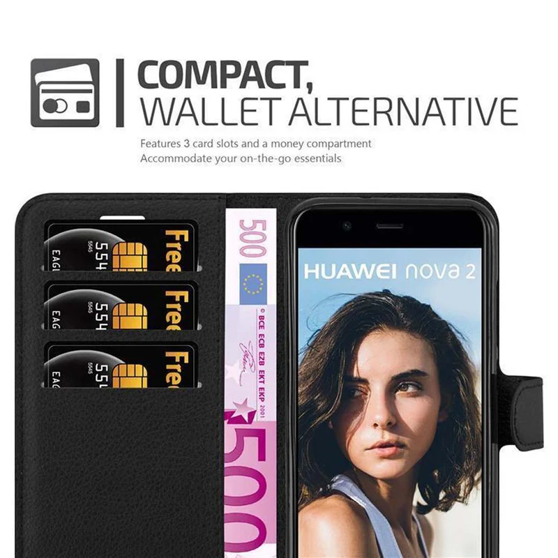 Cadorabo Hülle kompatibel mit Huawei NOVA 2 Schutzhülle mit Magnetverschluss, Standfunktion und Kartenfach