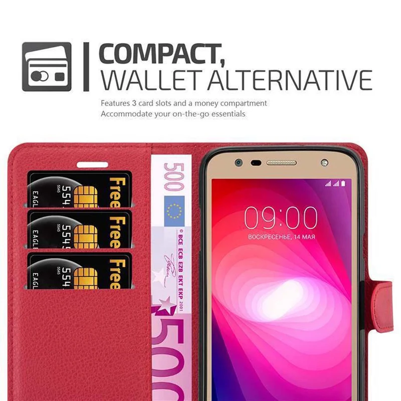 Cadorabo Hülle kompatibel mit LG X POWER 2 Schutzhülle mit Magnetverschluss, Standfunktion und Kartenfach