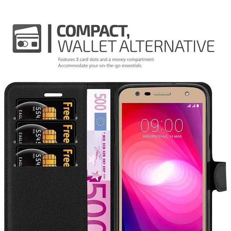 Cadorabo Hülle kompatibel mit LG X POWER 2 Schutzhülle mit Magnetverschluss, Standfunktion und Kartenfach