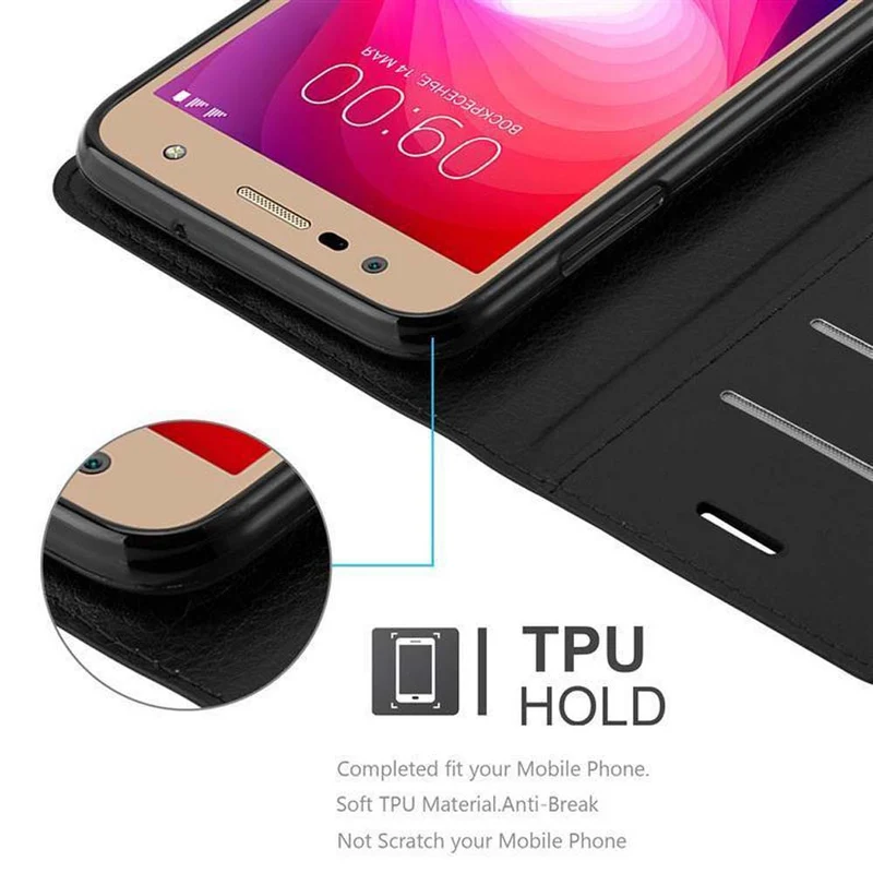 Cadorabo Hülle kompatibel mit LG X POWER 2 Schutzhülle mit Magnetverschluss, Standfunktion und Kartenfach