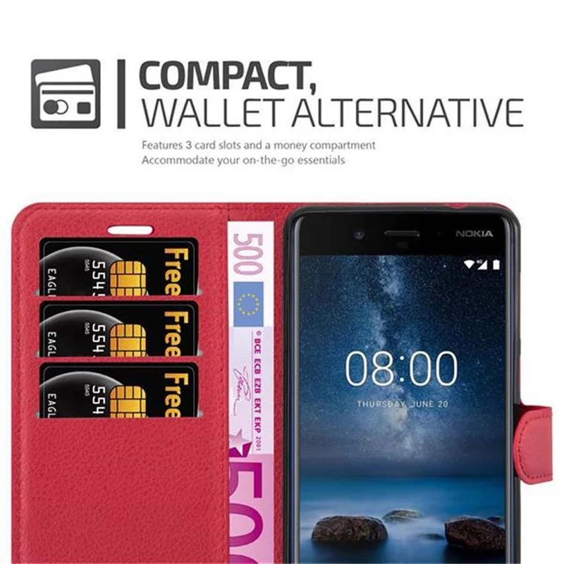 Cadorabo Hülle kompatibel mit Nokia 8 2017 Schutzhülle mit Magnetverschluss, Standfunktion und Kartenfach