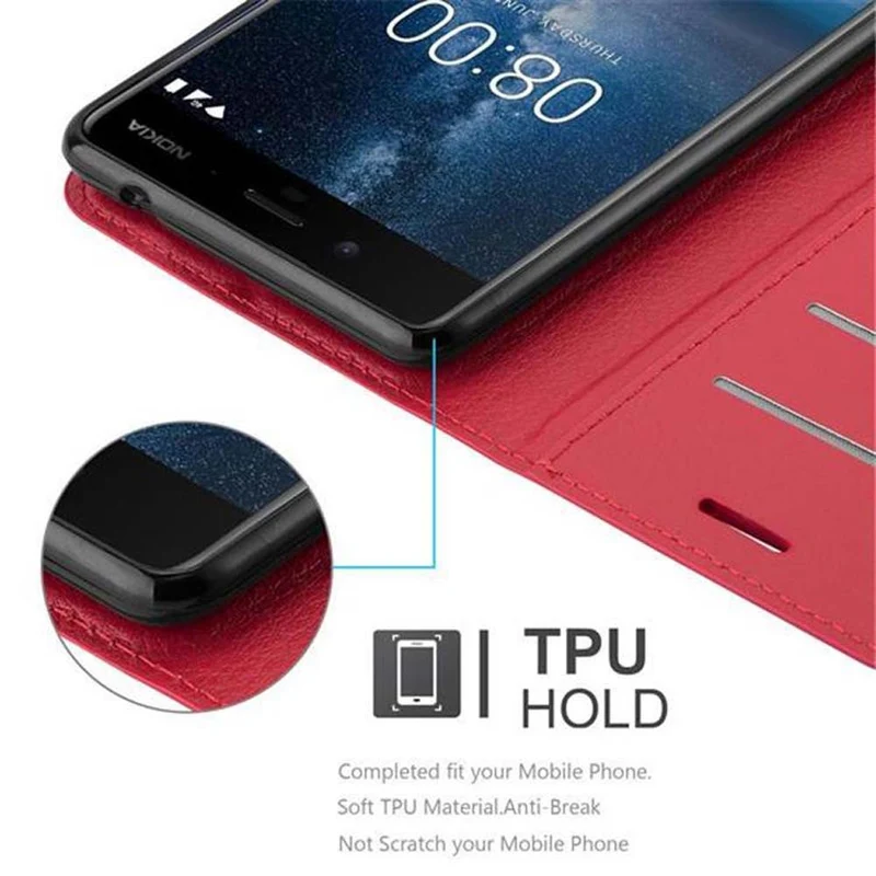 Cadorabo Hülle kompatibel mit Nokia 8 2017 Schutzhülle mit Magnetverschluss, Standfunktion und Kartenfach