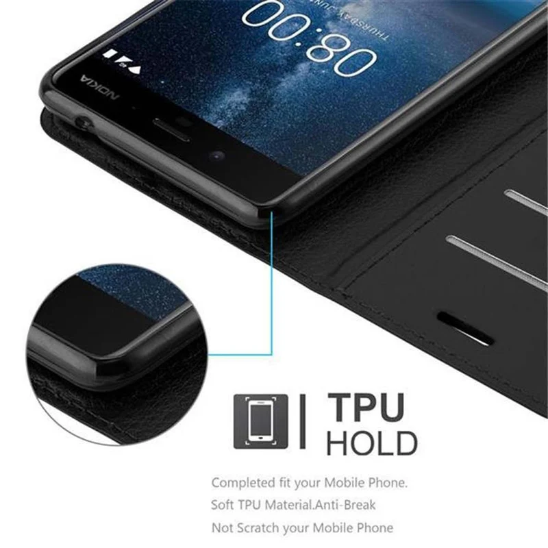 Cadorabo Hülle kompatibel mit Nokia 8 2017 Schutzhülle mit Magnetverschluss, Standfunktion und Kartenfach