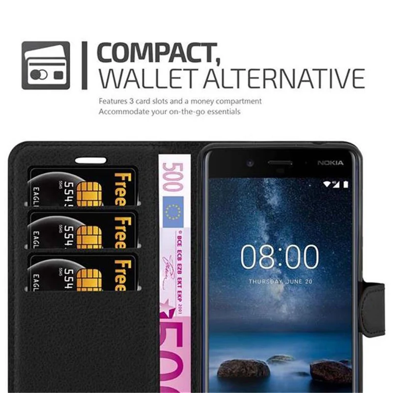 Cadorabo Hülle kompatibel mit Nokia 8 2017 Schutzhülle mit Magnetverschluss, Standfunktion und Kartenfach