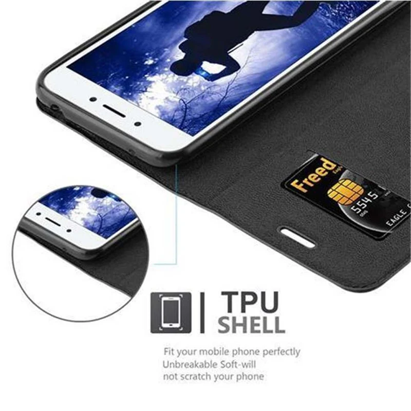 Cadorabo Hülle kompatibel mit Honor 6A Schutzhülle mit Magnetverschluss, Standfunktion und Kartenfach