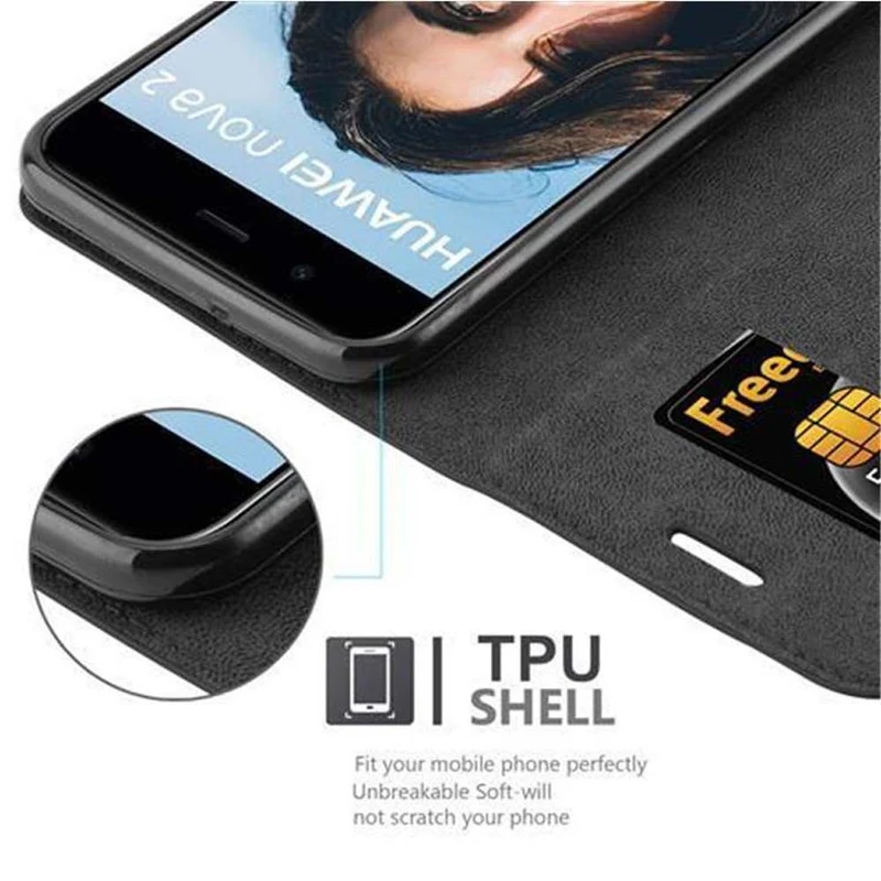Cadorabo Hülle kompatibel mit Huawei NOVA 2 Schutzhülle mit Magnetverschluss, Standfunktion und Kartenfach