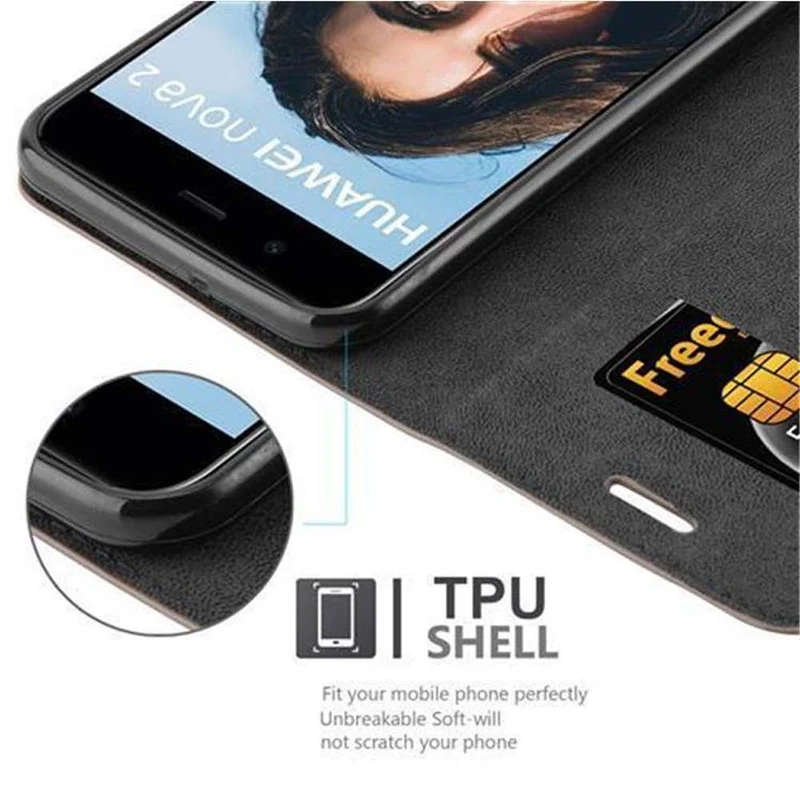 Cadorabo Hülle kompatibel mit Huawei NOVA 2 Schutzhülle mit Magnetverschluss, Standfunktion und Kartenfach