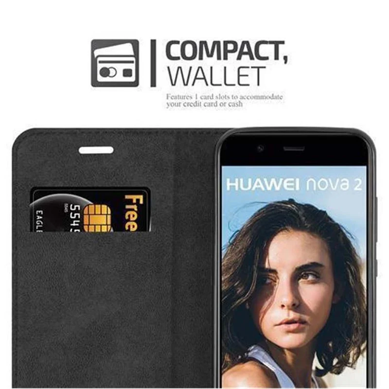 Cadorabo Hülle kompatibel mit Huawei NOVA 2 Schutzhülle mit Magnetverschluss, Standfunktion und Kartenfach