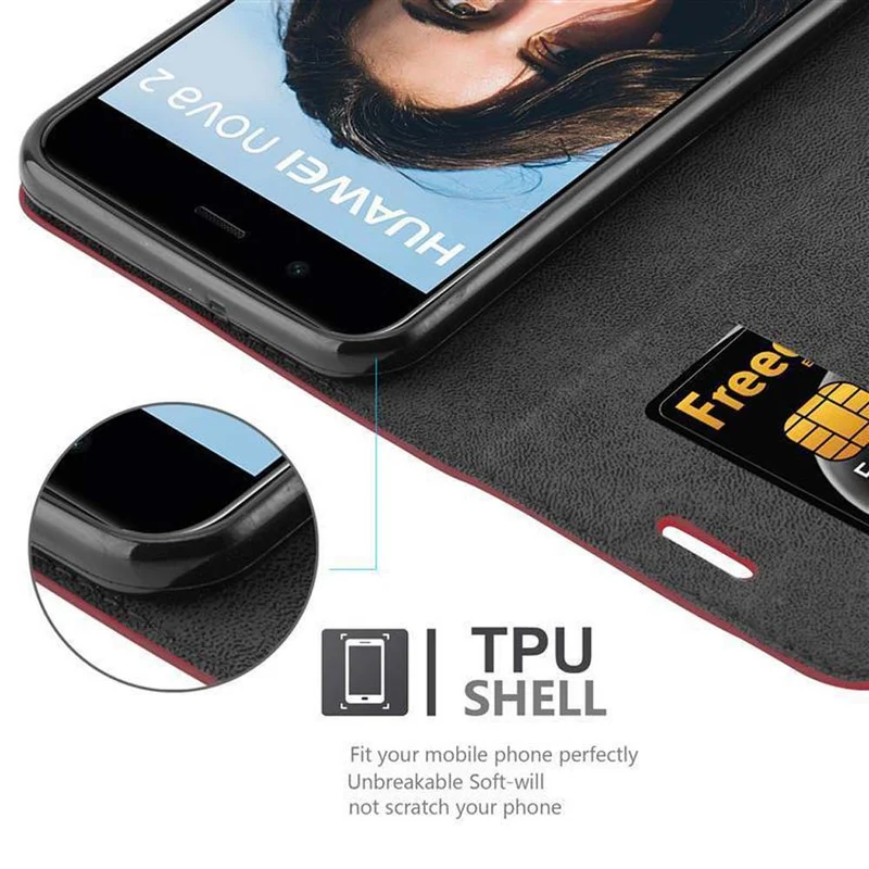 Cadorabo Hülle kompatibel mit Huawei NOVA 2 Schutzhülle mit Magnetverschluss, Standfunktion und Kartenfach