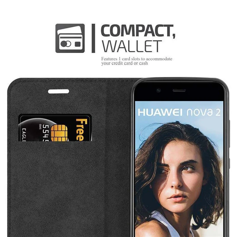 Cadorabo Hülle kompatibel mit Huawei NOVA 2 Schutzhülle mit Magnetverschluss, Standfunktion und Kartenfach