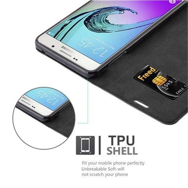 Cadorabo Hülle kompatibel mit Samsung Galaxy A7 2016 Schutzhülle mit Magnetverschluss, Standfunktion und Kartenfach