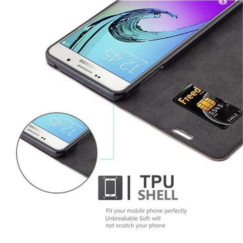 Cadorabo Hülle kompatibel mit Samsung Galaxy A7 2016 Schutzhülle mit Magnetverschluss, Standfunktion und Kartenfach