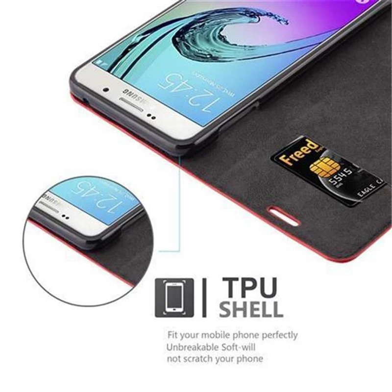 Cadorabo Hülle kompatibel mit Samsung Galaxy A7 2016 Schutzhülle mit Magnetverschluss, Standfunktion und Kartenfach
