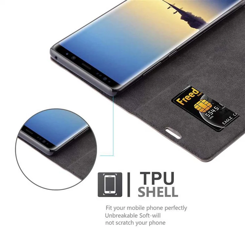 Cadorabo Hülle kompatibel mit Samsung Galaxy NOTE 8 Schutzhülle mit Magnetverschluss, Standfunktion und Kartenfach