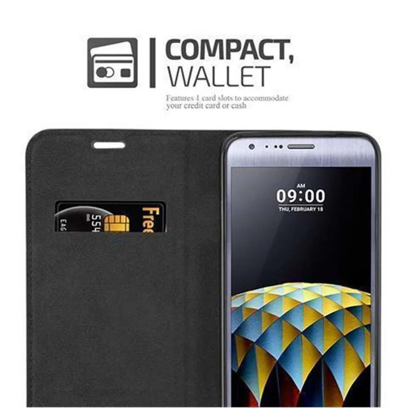 Cadorabo Hülle kompatibel mit LG X CAM Schutzhülle mit Magnetverschluss, Standfunktion und Kartenfach