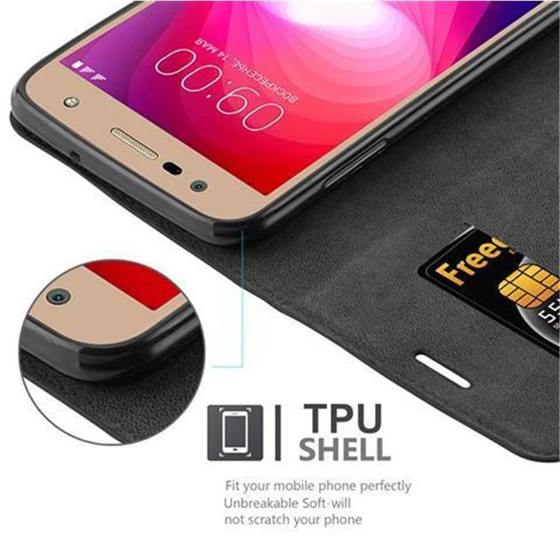 Cadorabo Hülle kompatibel mit LG X POWER 2 Schutzhülle mit Magnetverschluss, Standfunktion und Kartenfach