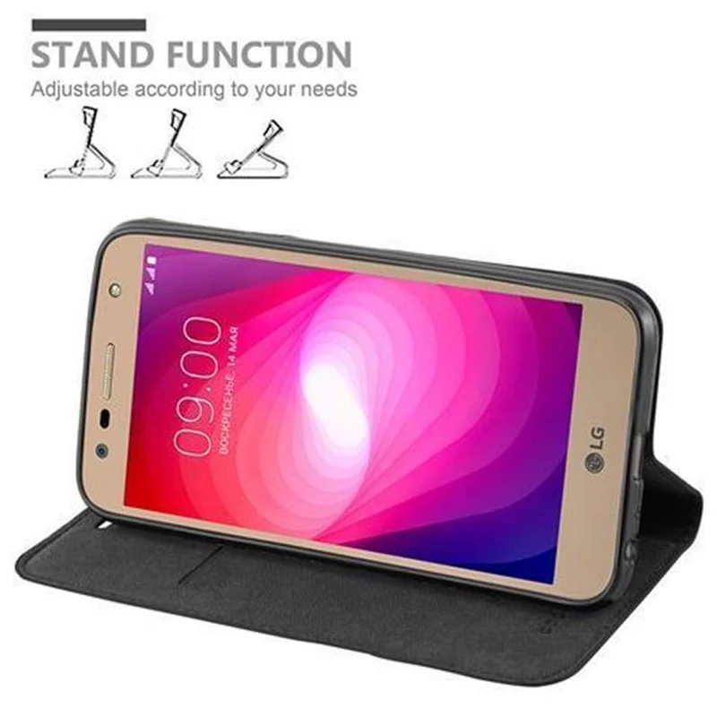 Cadorabo Hülle kompatibel mit LG X POWER 2 Schutzhülle mit Magnetverschluss, Standfunktion und Kartenfach