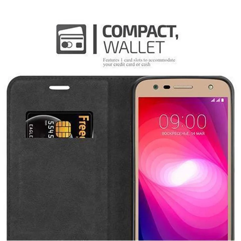 Cadorabo Hülle kompatibel mit LG X POWER 2 Schutzhülle mit Magnetverschluss, Standfunktion und Kartenfach