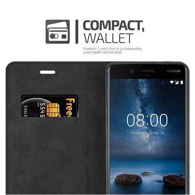 Cadorabo Hülle kompatibel mit Nokia 8 2017 Schutzhülle mit Magnetverschluss, Standfunktion und Kartenfach