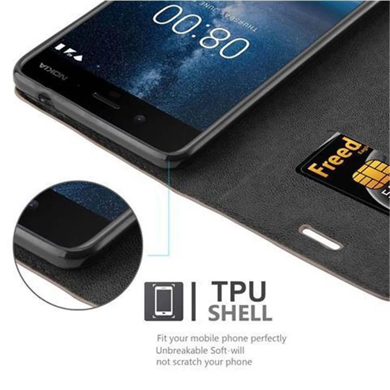 Cadorabo Hülle kompatibel mit Nokia 8 2017 Schutzhülle mit Magnetverschluss, Standfunktion und Kartenfach