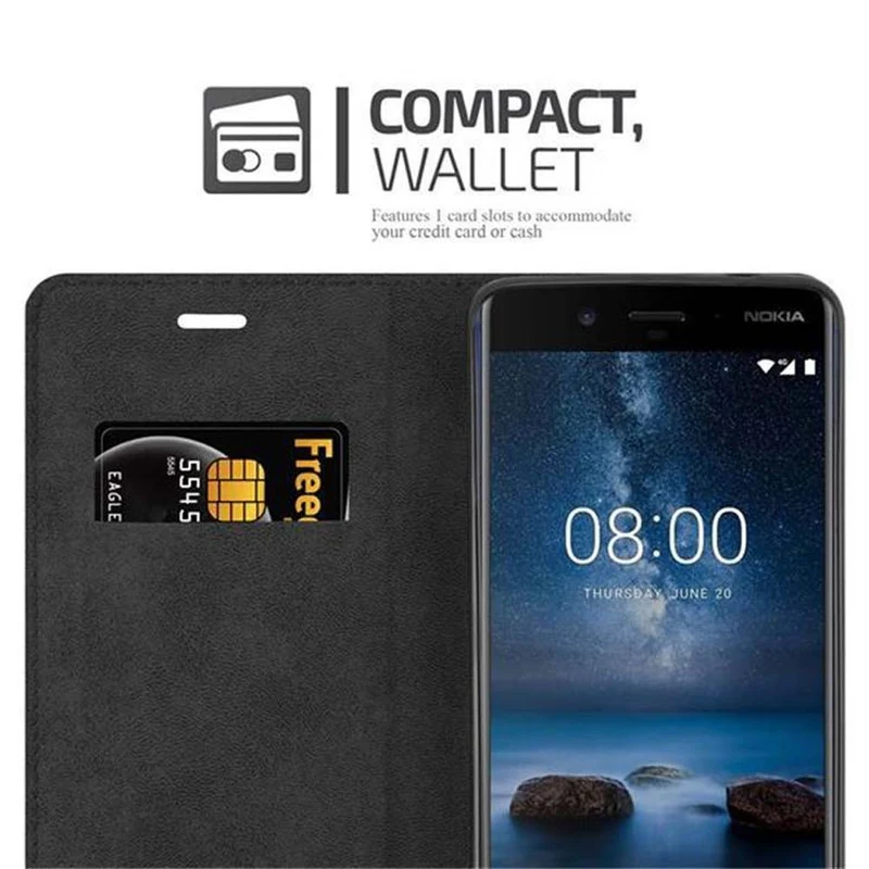 Cadorabo Hülle kompatibel mit Nokia 8 2017 Schutzhülle mit Magnetverschluss, Standfunktion und Kartenfach