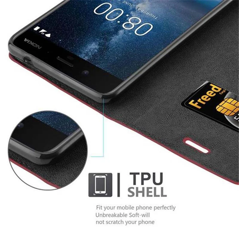 Cadorabo Hülle kompatibel mit Nokia 8 2017 Schutzhülle mit Magnetverschluss, Standfunktion und Kartenfach