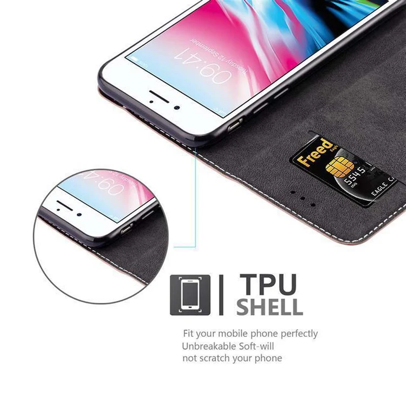 Cadorabo Hülle kompatibel mit Apple iPhone 7 / 7S / 8 / SE 2020 Schutzhülle mit Magnetverschluss, Standfunktion und Kartenfach