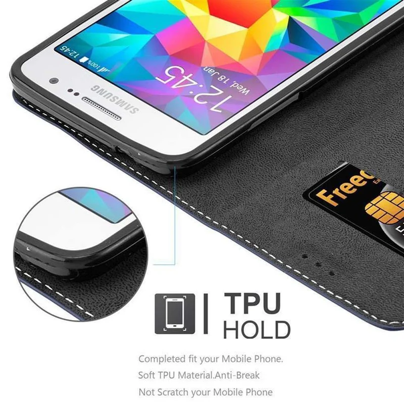 Cadorabo Hülle kompatibel mit Samsung Galaxy GRAND PRIME Schutzhülle mit Magnetverschluss, Standfunktion und Kartenfach