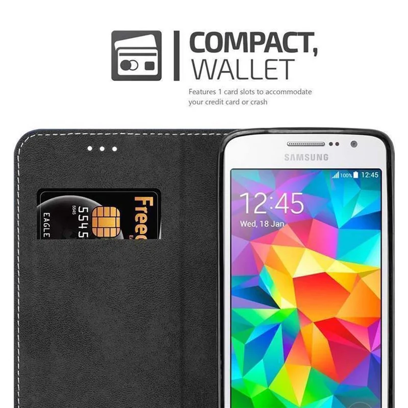 Cadorabo Hülle kompatibel mit Samsung Galaxy GRAND PRIME Schutzhülle mit Magnetverschluss, Standfunktion und Kartenfach