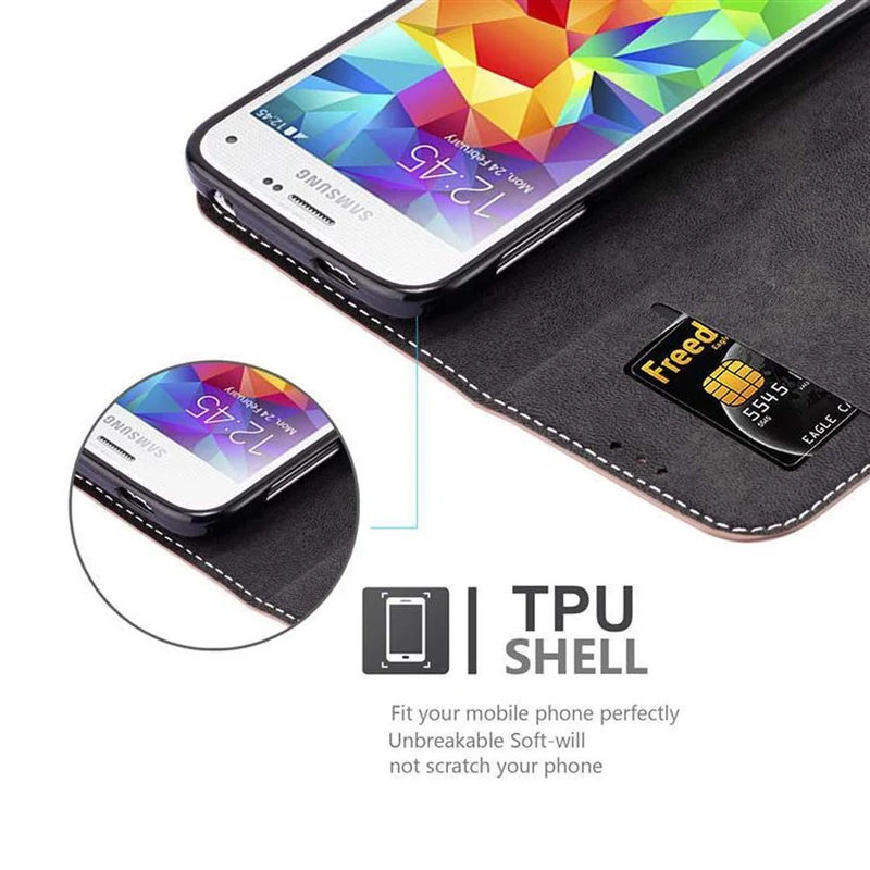 Cadorabo Hülle kompatibel mit Samsung Galaxy S5 MINI / S5 MINI DUOS Schutzhülle mit Magnetverschluss, Standfunktion und Kartenfach
