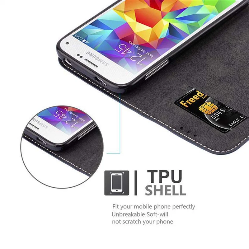 Cadorabo Hülle kompatibel mit Samsung Galaxy S5 / S5 NEO Schutzhülle mit Magnetverschluss, Standfunktion und Kartenfach
