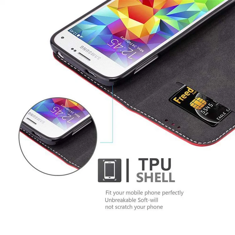 Cadorabo Hülle kompatibel mit Samsung Galaxy S5 / S5 NEO Schutzhülle mit Magnetverschluss, Standfunktion und Kartenfach
