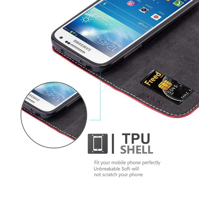 Cadorabo Hülle kompatibel mit Samsung Galaxy S4 MINI Schutzhülle mit Magnetverschluss, Standfunktion und Kartenfach