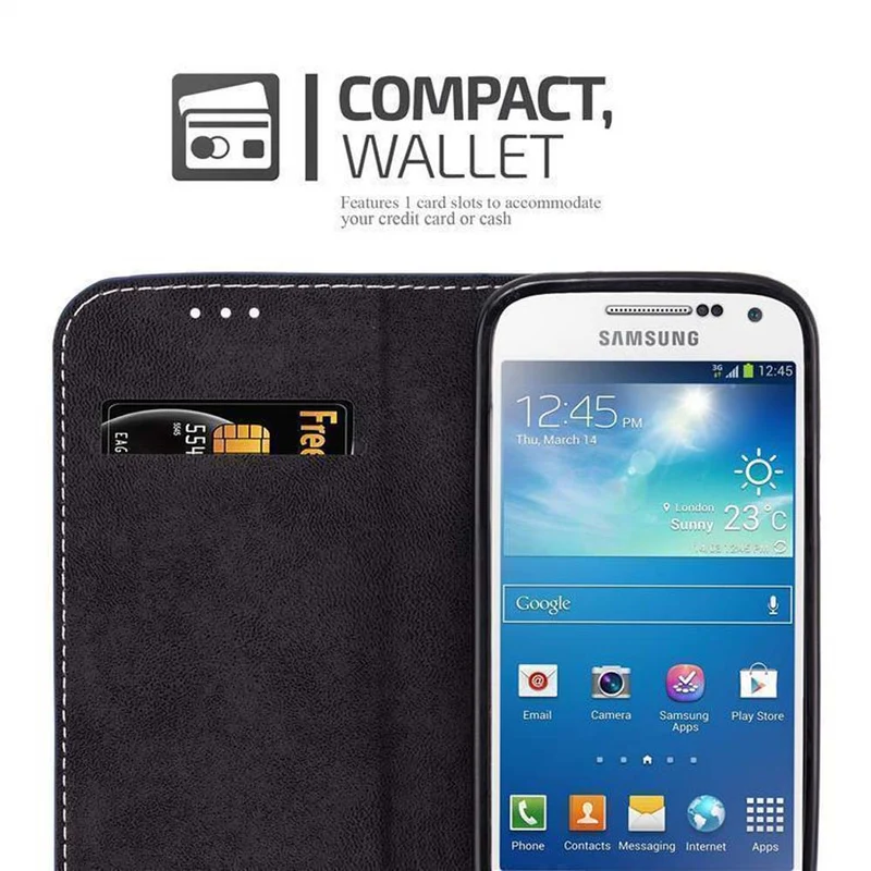 Cadorabo Hülle kompatibel mit Samsung Galaxy S4 MINI Schutzhülle mit Magnetverschluss, Standfunktion und Kartenfach
