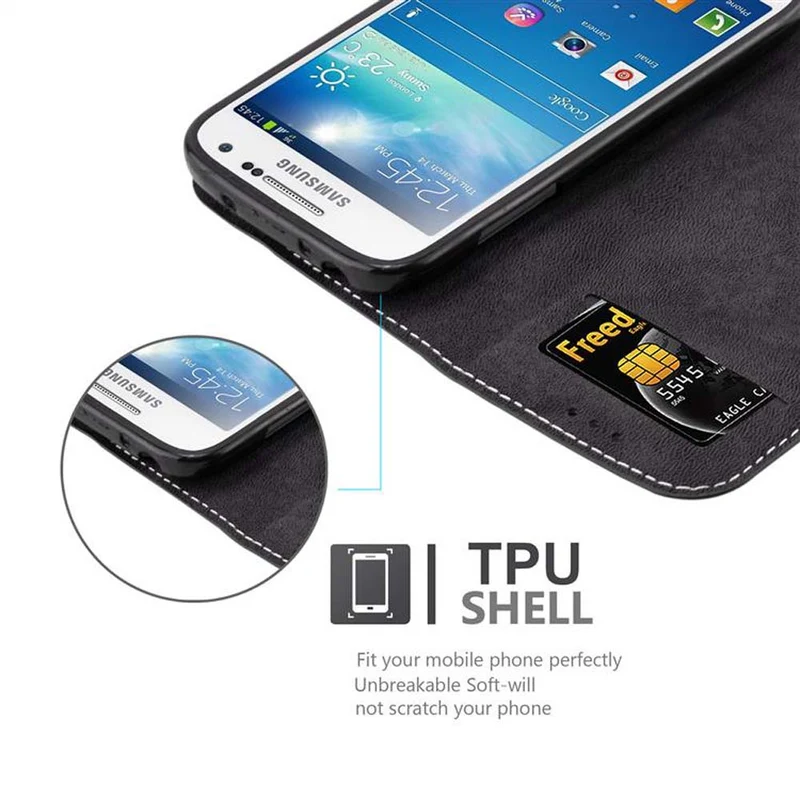 Cadorabo Hülle kompatibel mit Samsung Galaxy S4 MINI Schutzhülle mit Magnetverschluss, Standfunktion und Kartenfach