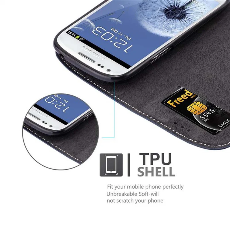 Cadorabo Hülle kompatibel mit Samsung Galaxy S3 MINI Schutzhülle mit Magnetverschluss, Standfunktion und Kartenfach