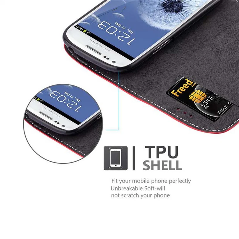 Cadorabo Hülle kompatibel mit Samsung Galaxy S3 MINI Schutzhülle mit Magnetverschluss, Standfunktion und Kartenfach