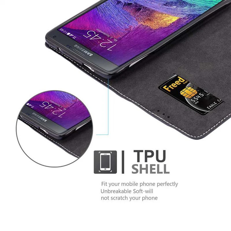 Cadorabo Hülle kompatibel mit Samsung Galaxy NOTE 4 Schutzhülle mit Magnetverschluss, Standfunktion und Kartenfach