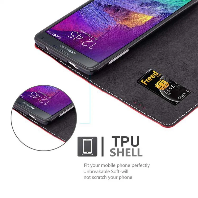 Cadorabo Hülle kompatibel mit Samsung Galaxy NOTE 4 Schutzhülle mit Magnetverschluss, Standfunktion und Kartenfach