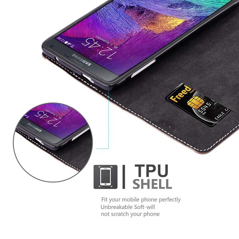 Cadorabo Hülle kompatibel mit Samsung Galaxy NOTE 4 Schutzhülle mit Magnetverschluss, Standfunktion und Kartenfach