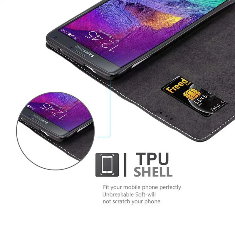 Cadorabo Hülle kompatibel mit Samsung Galaxy NOTE 4 Schutzhülle mit Magnetverschluss, Standfunktion und Kartenfach