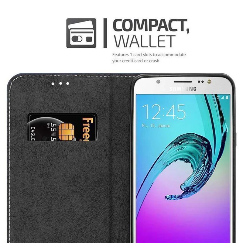 Cadorabo Hülle kompatibel mit Samsung Galaxy J7 2016 Schutzhülle mit Magnetverschluss, Standfunktion und Kartenfach
